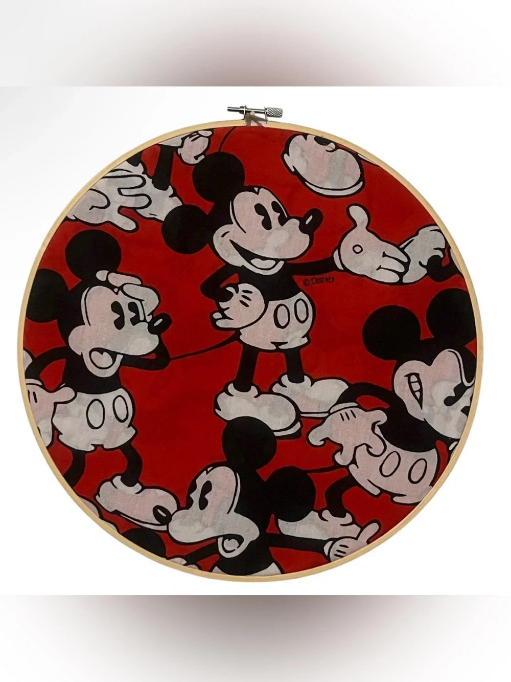 Disney Red and Black Mickey Mouse Hoop Tapestry Hand Crafted 12”W
